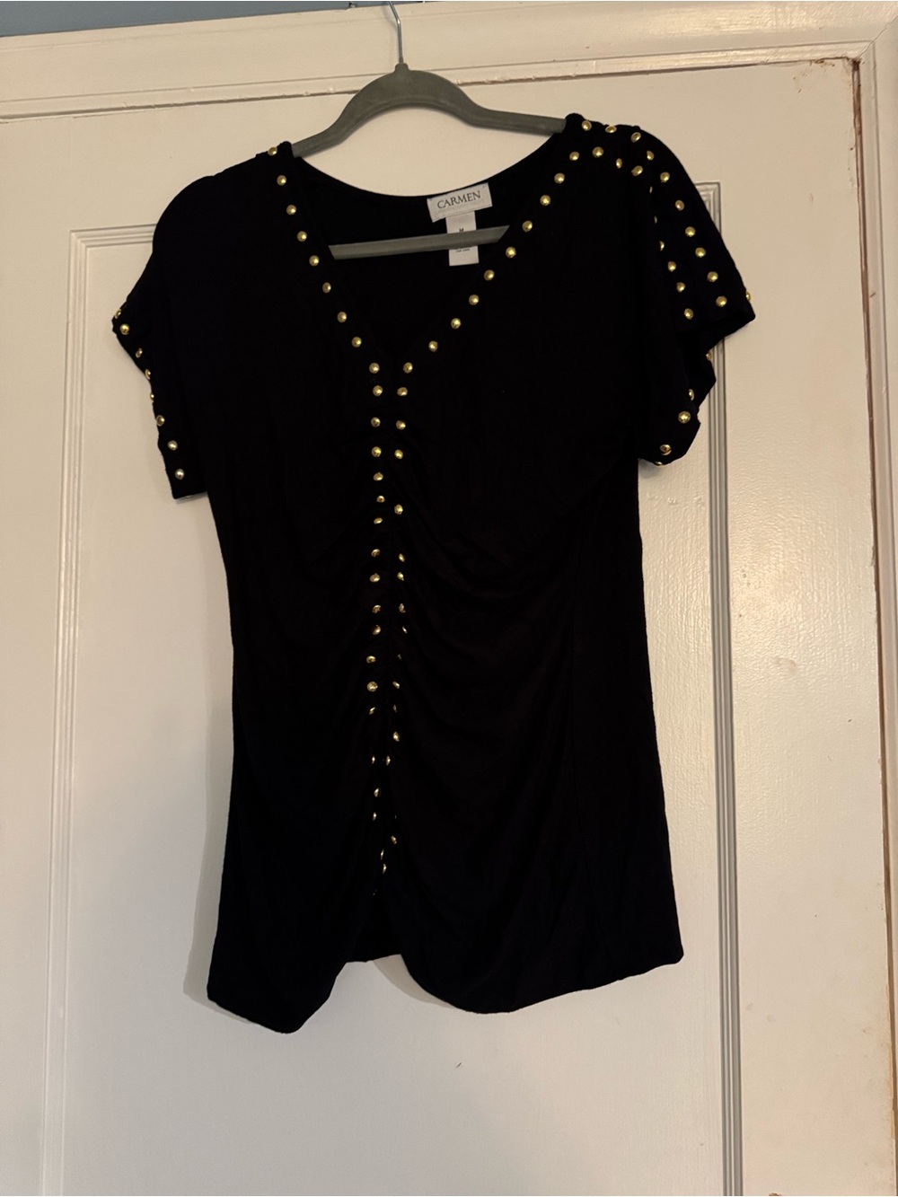 Carmen Marc Valvo Black Top with Gold Stud Accents